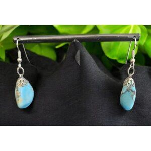 * Vintage Turquoise Blue Nugget Dangle Earrings